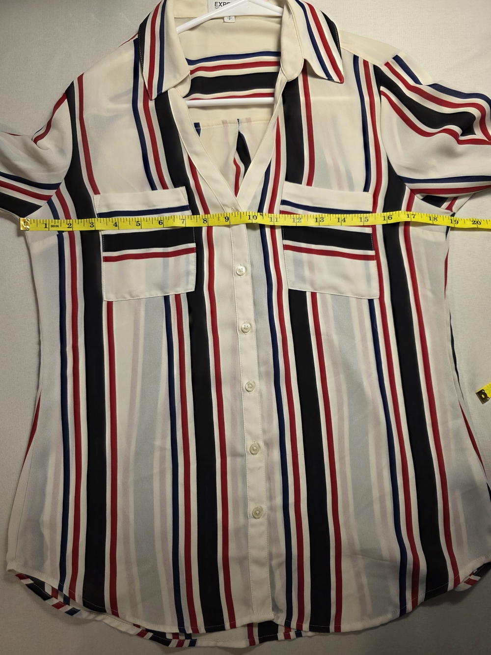 Express White Button-Down Shirt with Red, Navy & Black Stripes - Picture 9 of 10